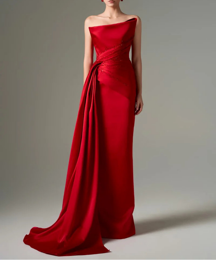 asymmetric draped satin gown – SCARLETE
