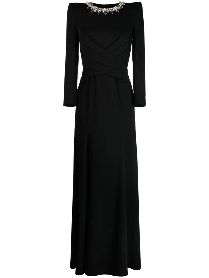 jewel-neck draped crepe gown – Lories
