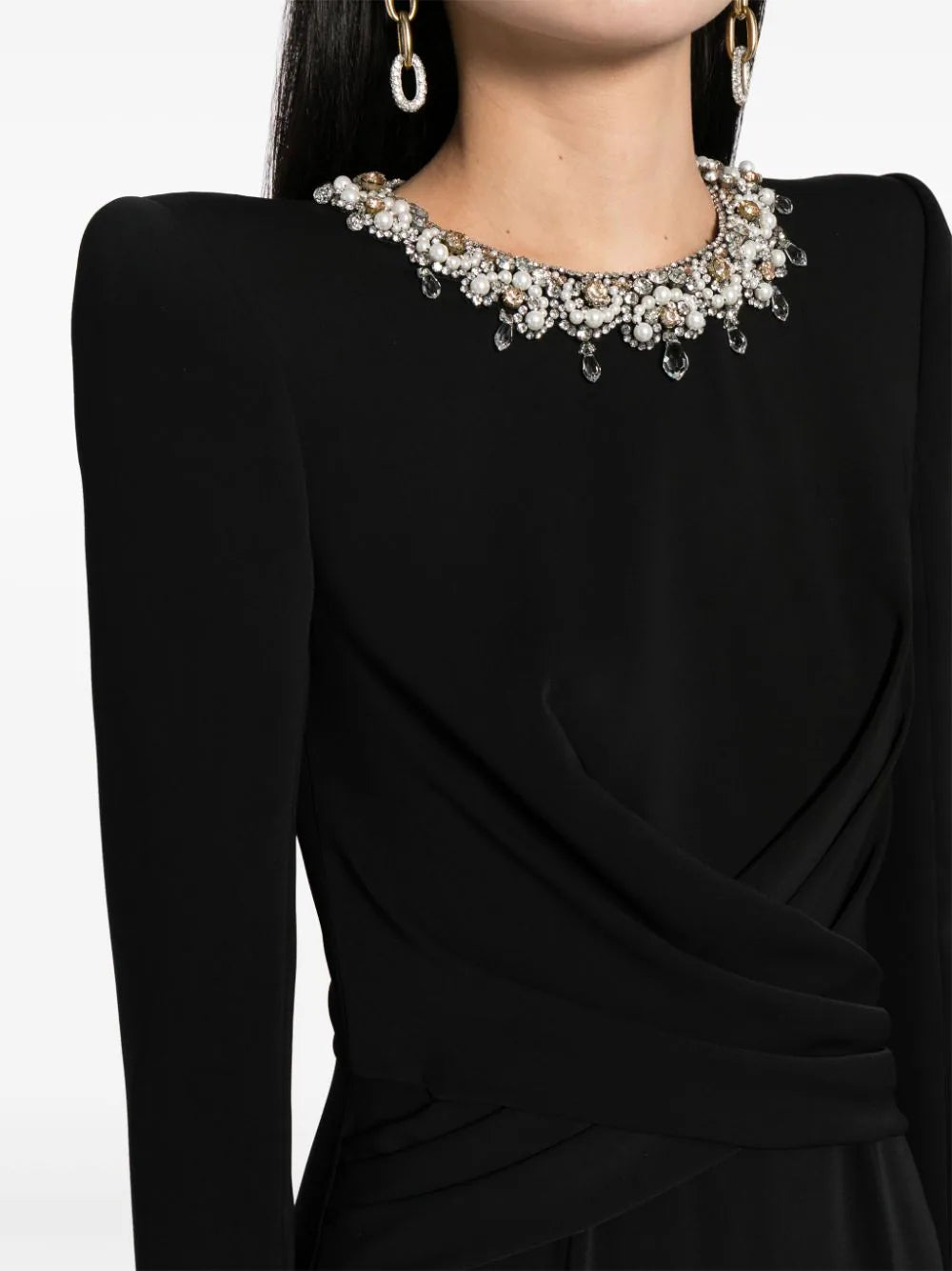 jewel-neck draped crepe gown – Lories