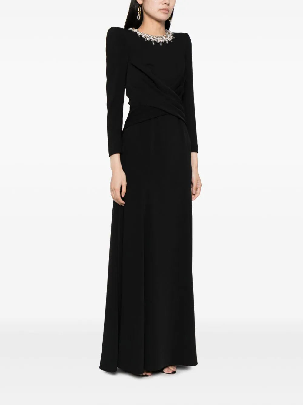jewel-neck draped crepe gown – Lories