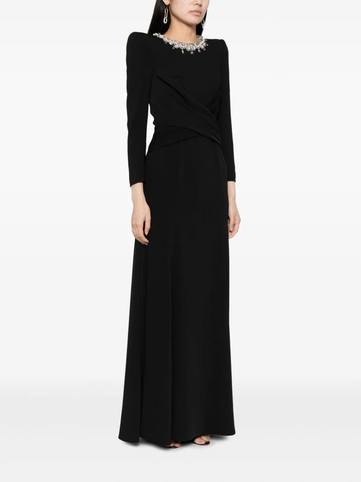 jewel-neck draped crepe gown – Lories