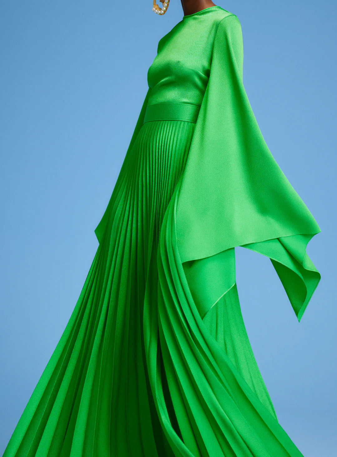long-sleeve pleated maxi dress with flowing cape sleeves – LYRA