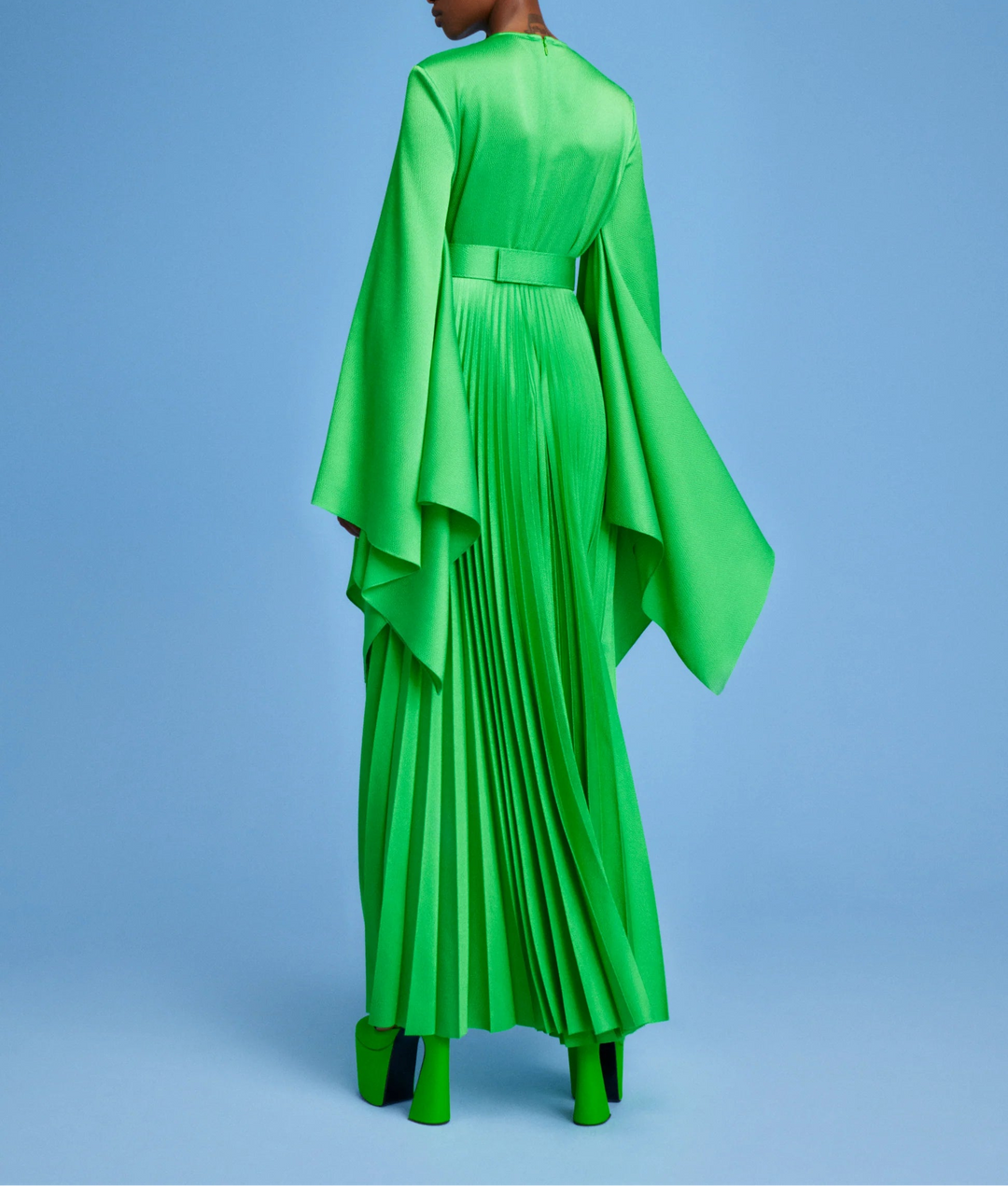 long-sleeve pleated maxi dress with flowing cape sleeves – LYRA