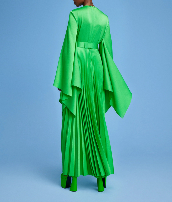 long-sleeve pleated maxi dress with flowing cape sleeves – LYRA