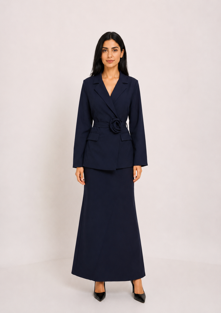 Elegant Blazer & Maxi Skirt Set — Midnight