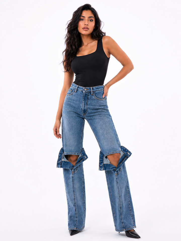 Convertible Cutout Wide Leg Denim Jeans - Edge