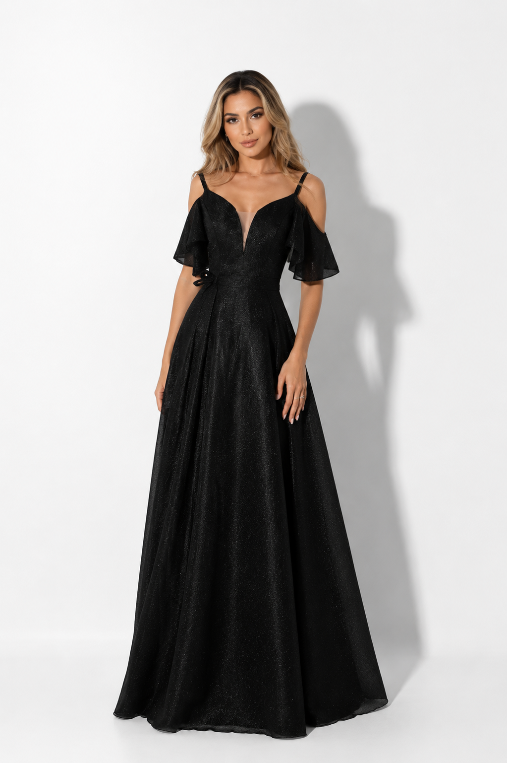Glitter Off-Shoulder A-Line Evening Gown - Eclipse