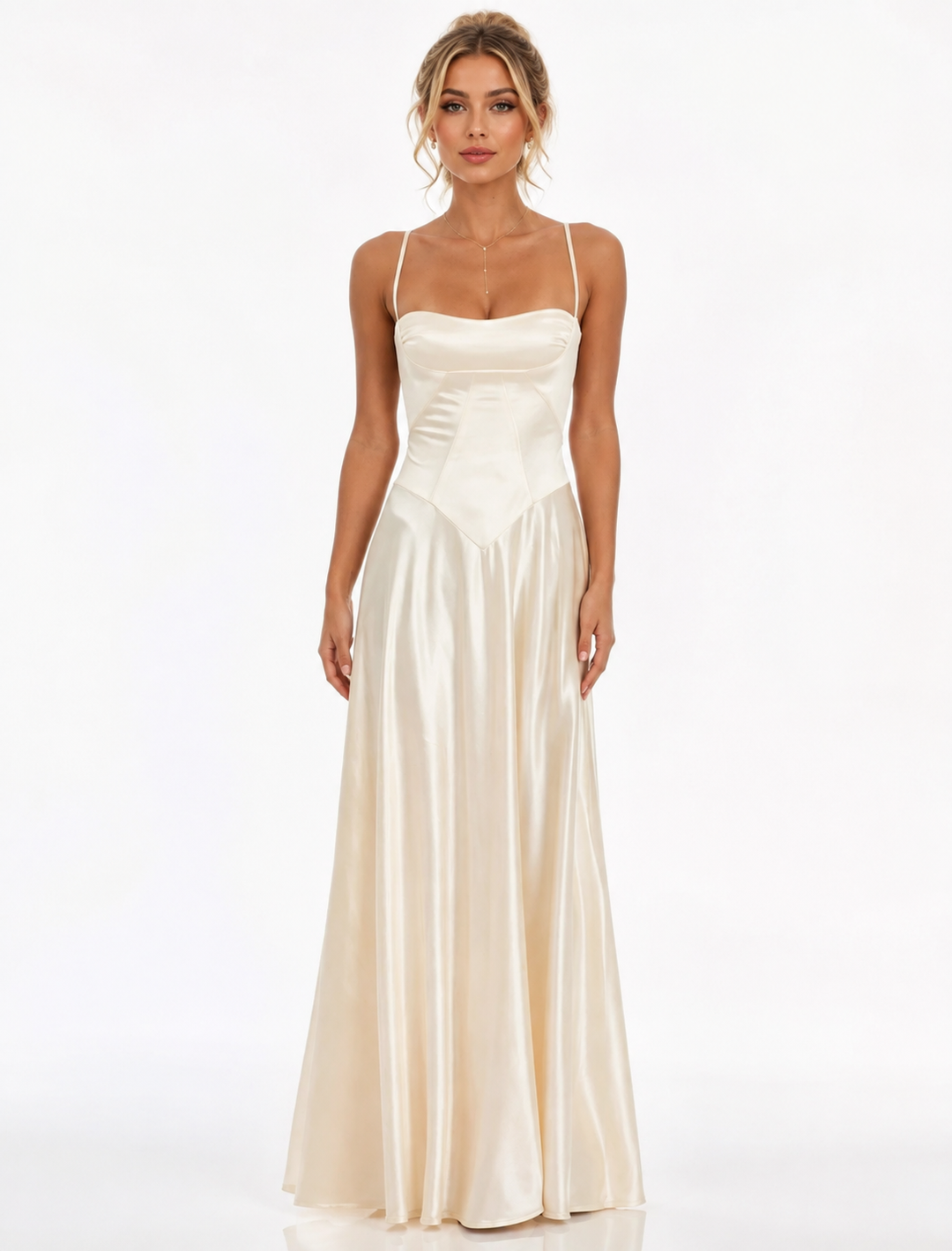 Sky Blue Satin Corset Maxi Dress – Azure