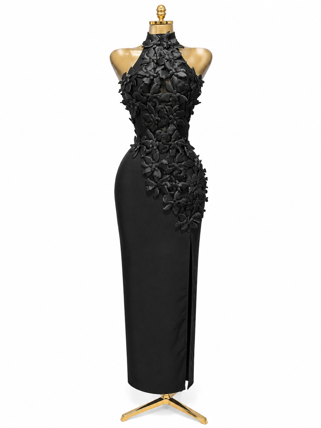 Floral Appliqué Halter Gown - Blossome
