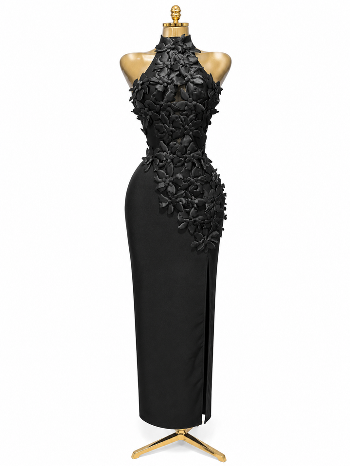 Floral Appliqué Halter Gown - Blossome