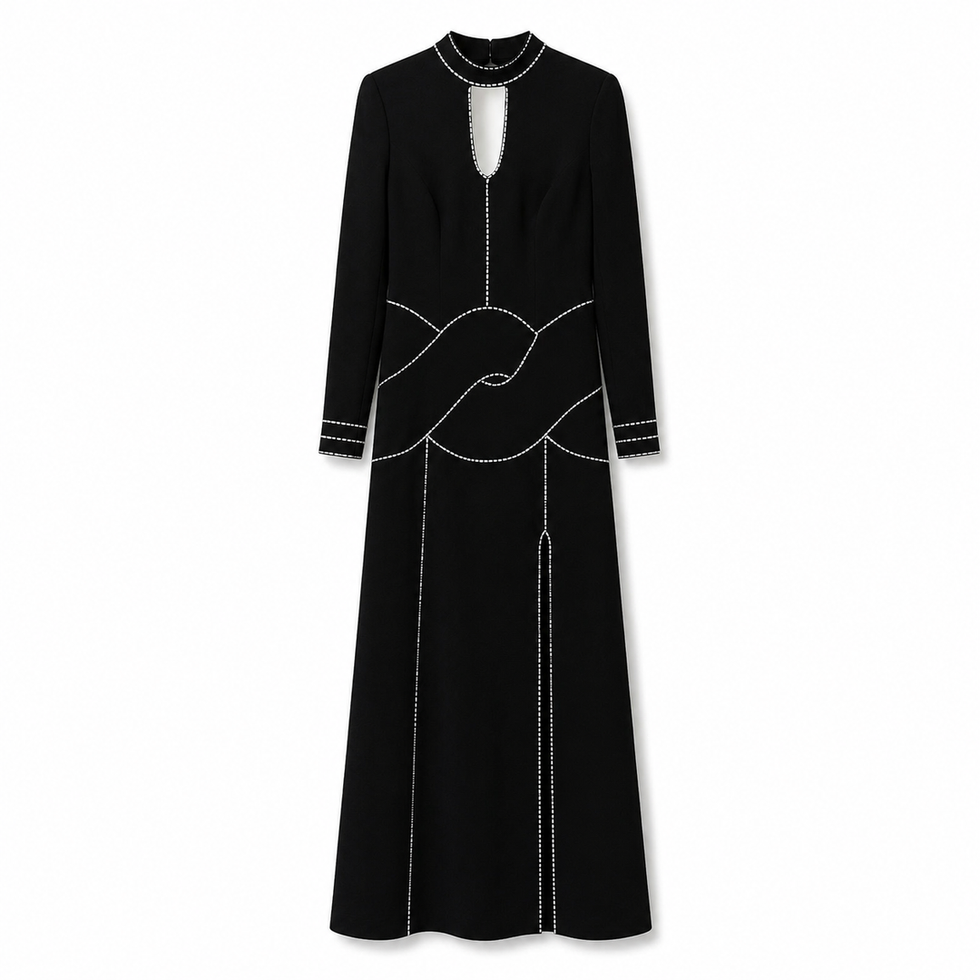 Embellished Cutout Long Sleeve Maxi Dress - Soft