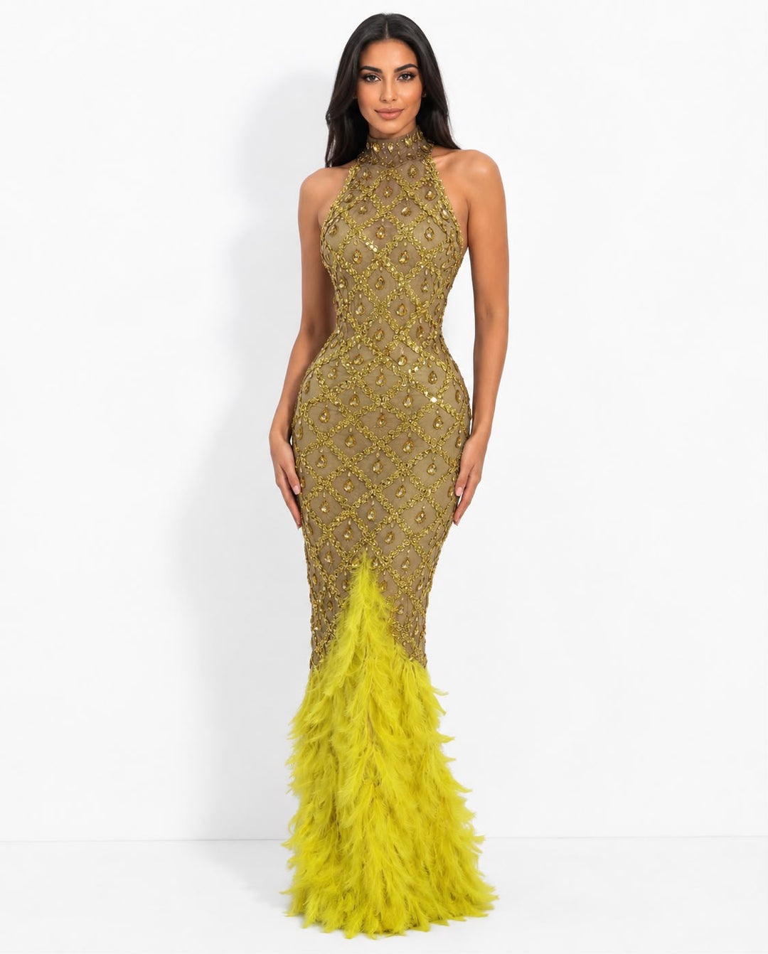Golden Feather Evening Gown - Majesty
