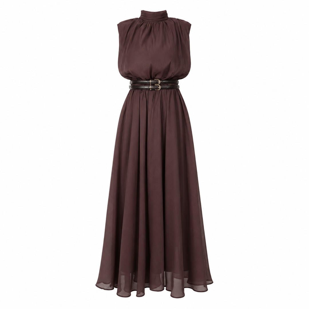 Elegant High-Neck Chiffon Maxi Dress - Serenity
