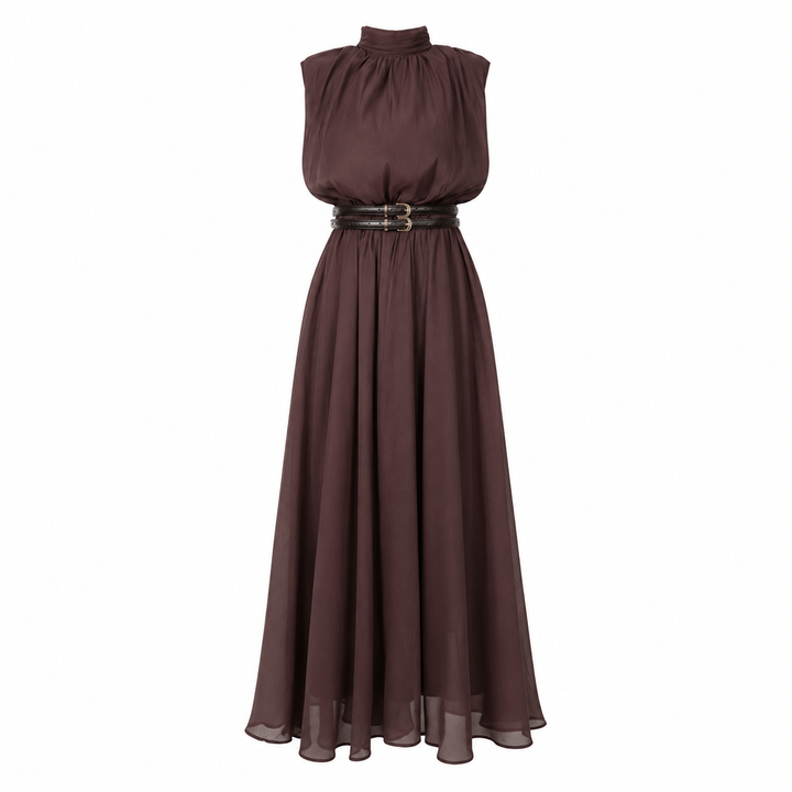 Elegant High-Neck Chiffon Maxi Dress - Serenity