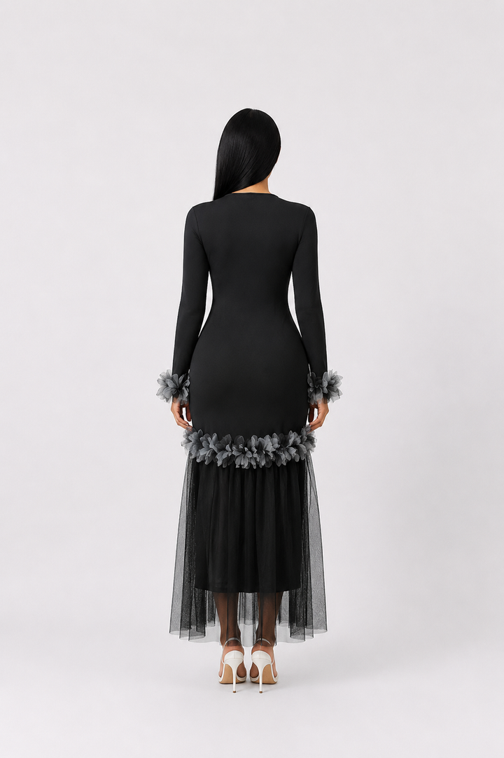 Midnight Bloom Mermaid Dress - Glamour