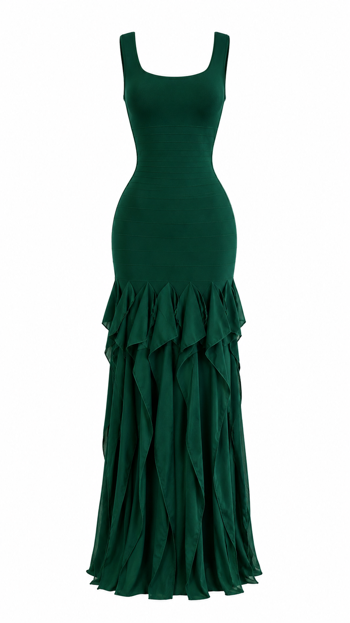 Emerald Ruffle Hem Midi Dress - Grace