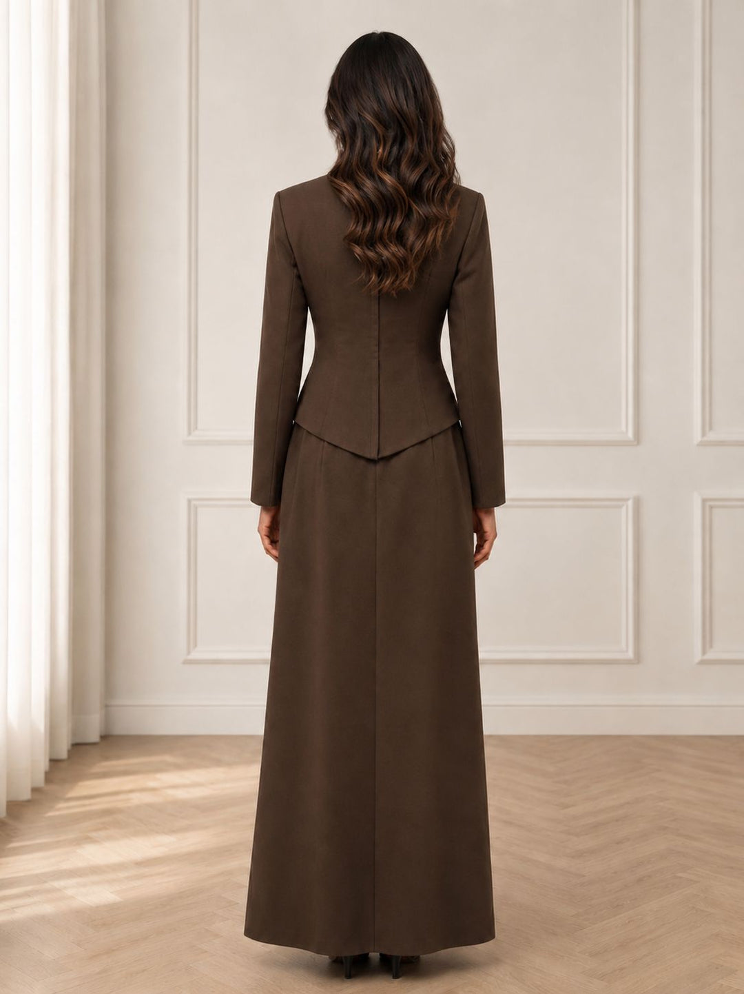 Elegant High-Neck Maxi Dress - Cocoa