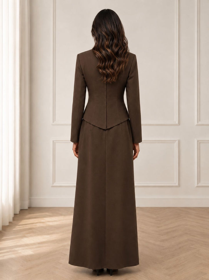 Elegant High-Neck Maxi Dress - Cocoa