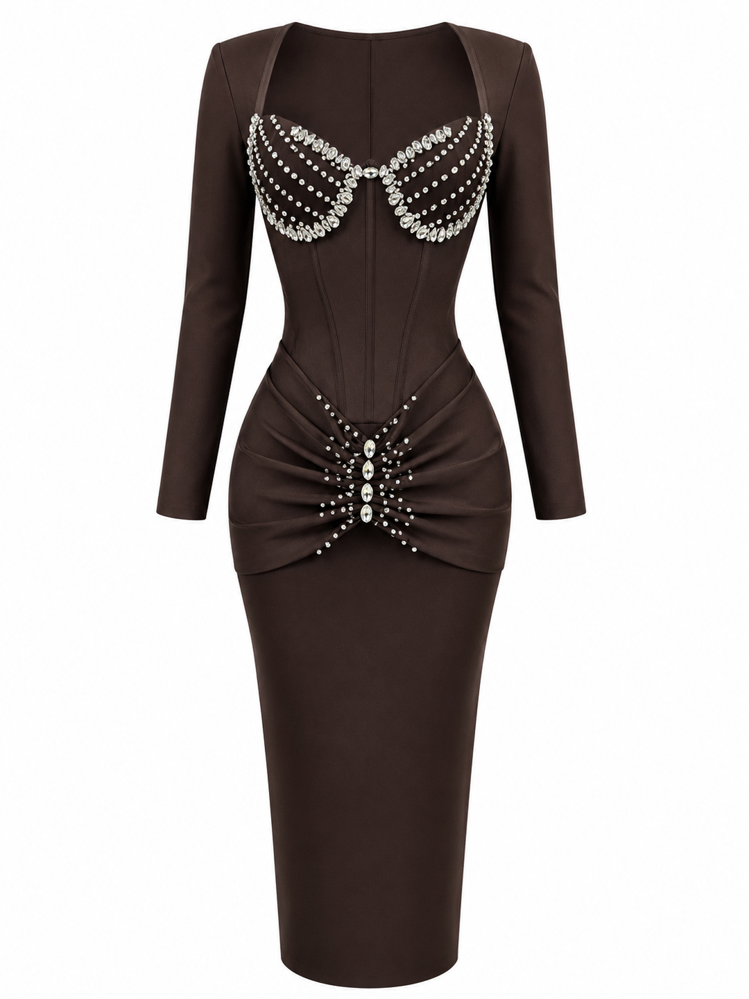 Crystal Corset Ruched Midi Dress - Desire