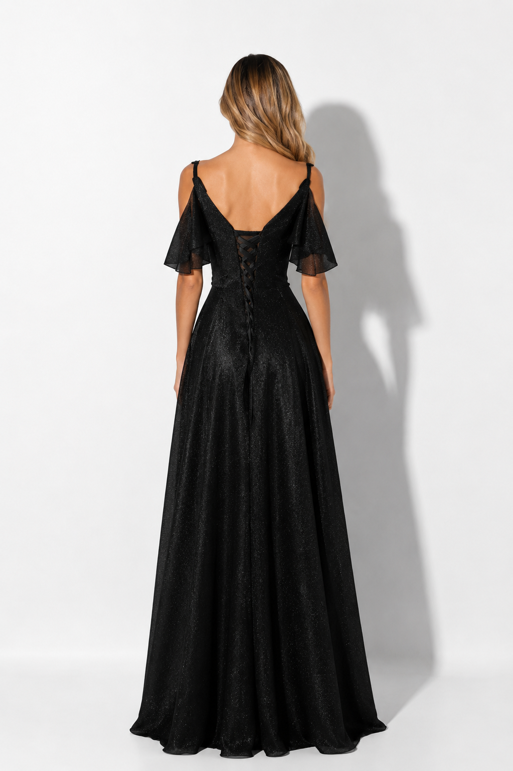 Glitter Off-Shoulder A-Line Evening Gown - Eclipse