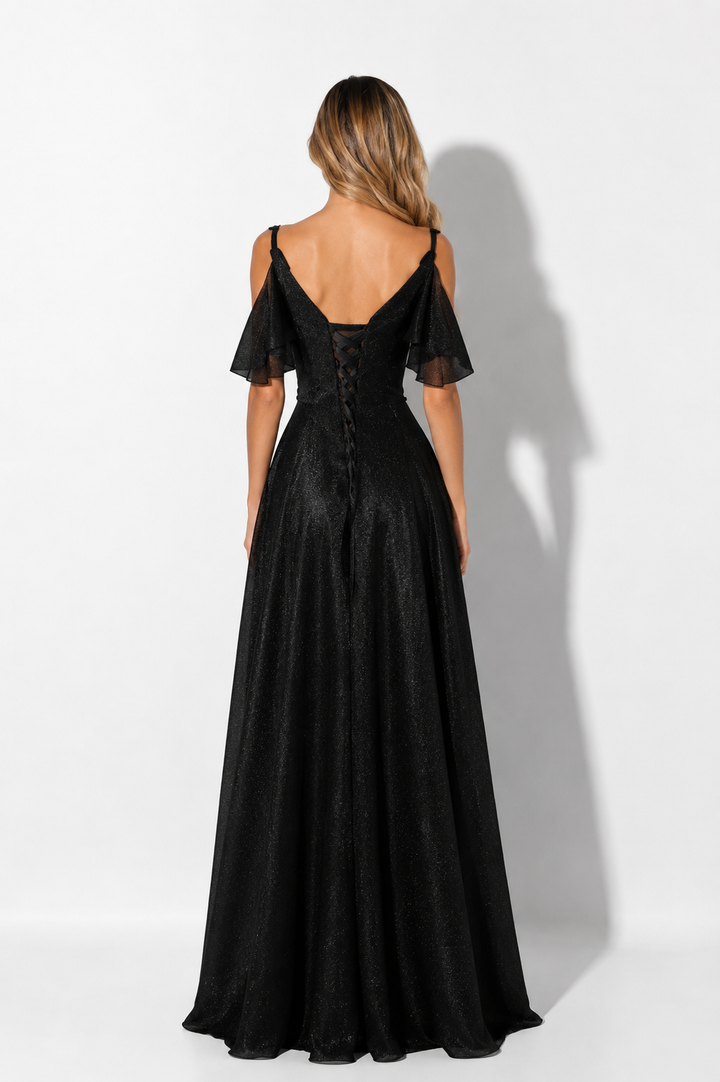 Glitter Off-Shoulder A-Line Evening Gown - Eclipse