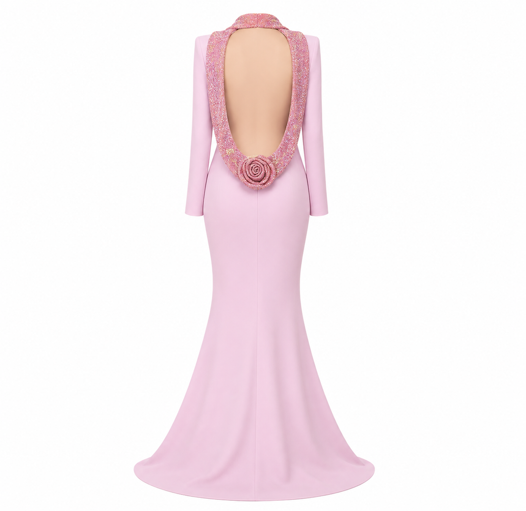 Pink Embellished High-Neck Mermaid Gown – Roselle