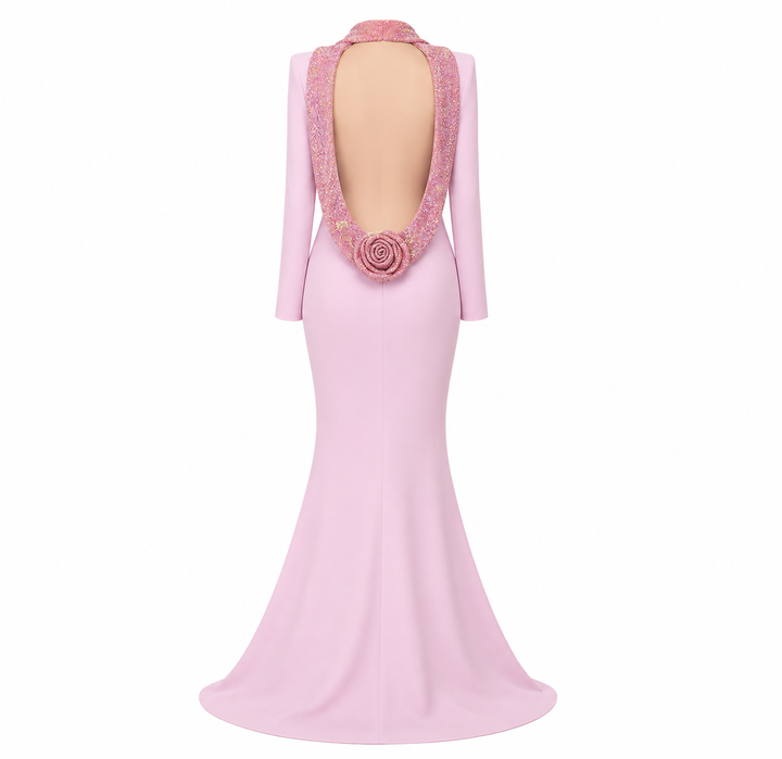 Pink Embellished High-Neck Mermaid Gown – Roselle