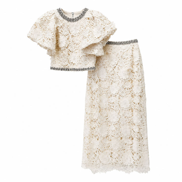 Embellished Lace Cape Sleeve Maxi Dress - Elegant