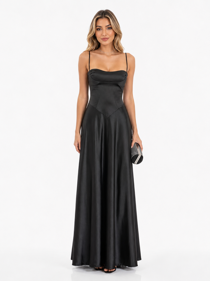 Sky Blue Satin Corset Maxi Dress – Azure