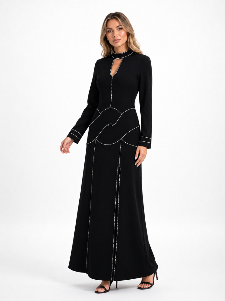 Embellished Cutout Long Sleeve Maxi Dress - Soft