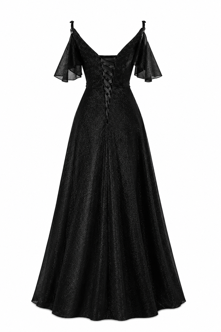 Glitter Off-Shoulder A-Line Evening Gown - Eclipse