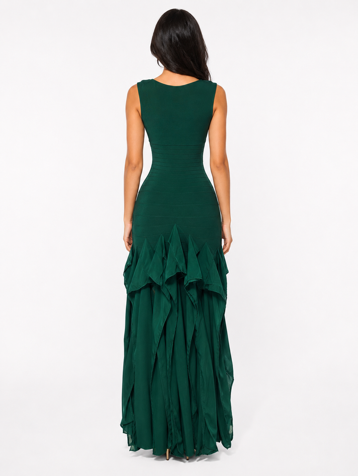 Emerald Ruffle Hem Midi Dress - Grace