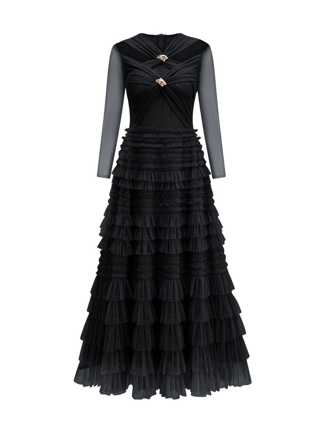 Black Layered Tulle Evening Dress - Glamour