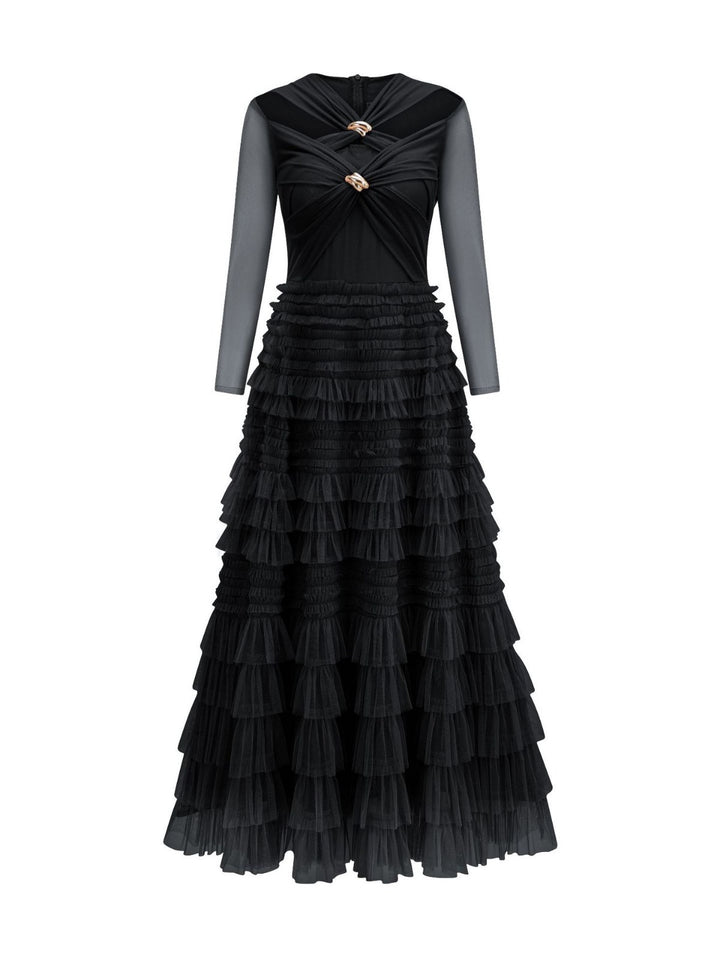 Black Layered Tulle Evening Dress - Glamour