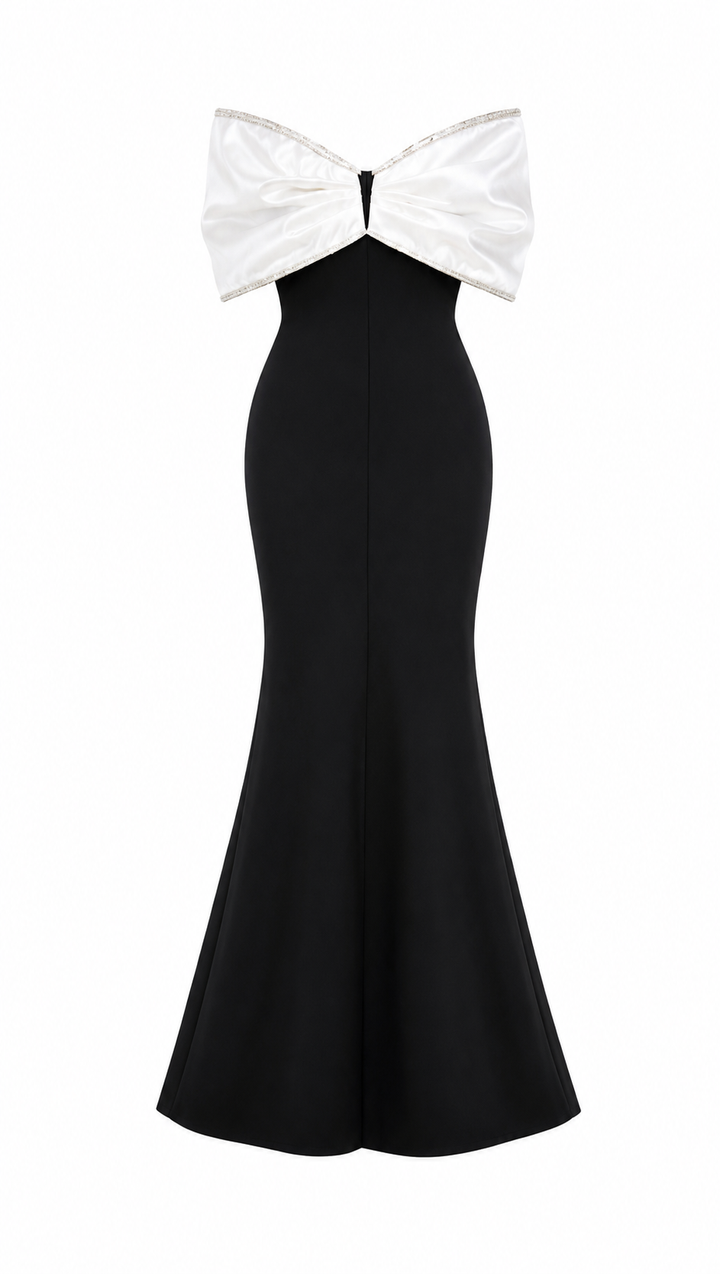 Monochrome Off-Shoulder Mermaid Gown - Elegance