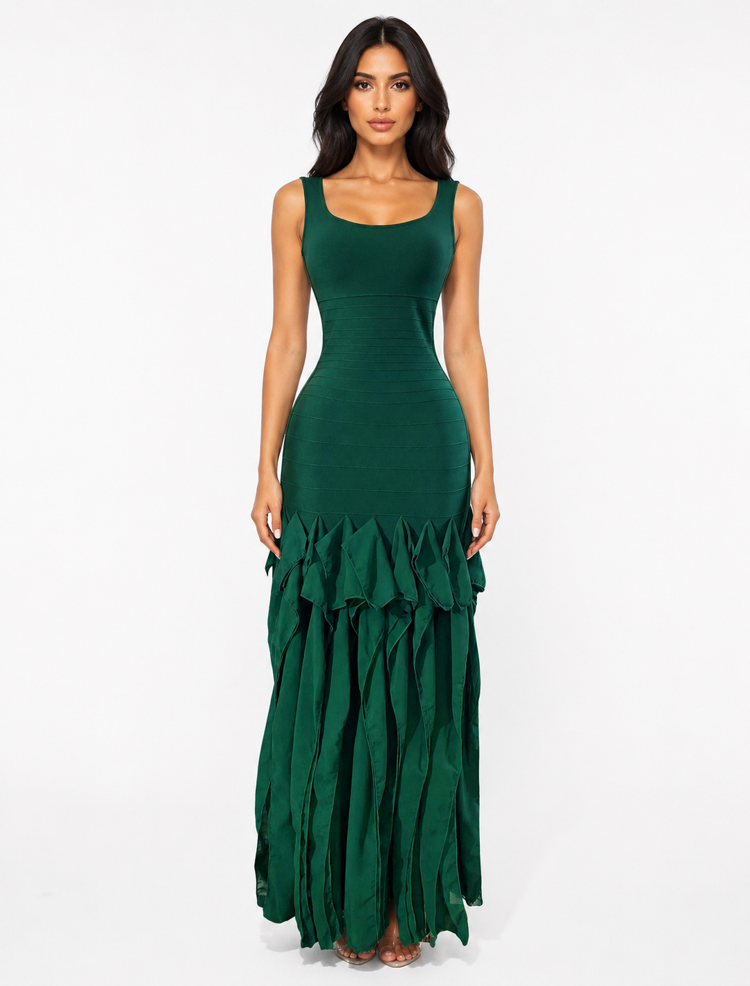 Emerald Ruffle Hem Midi Dress - Grace