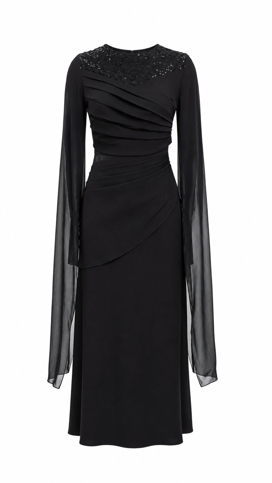 Burgundy Sequin Mesh Ruched Evening Dress