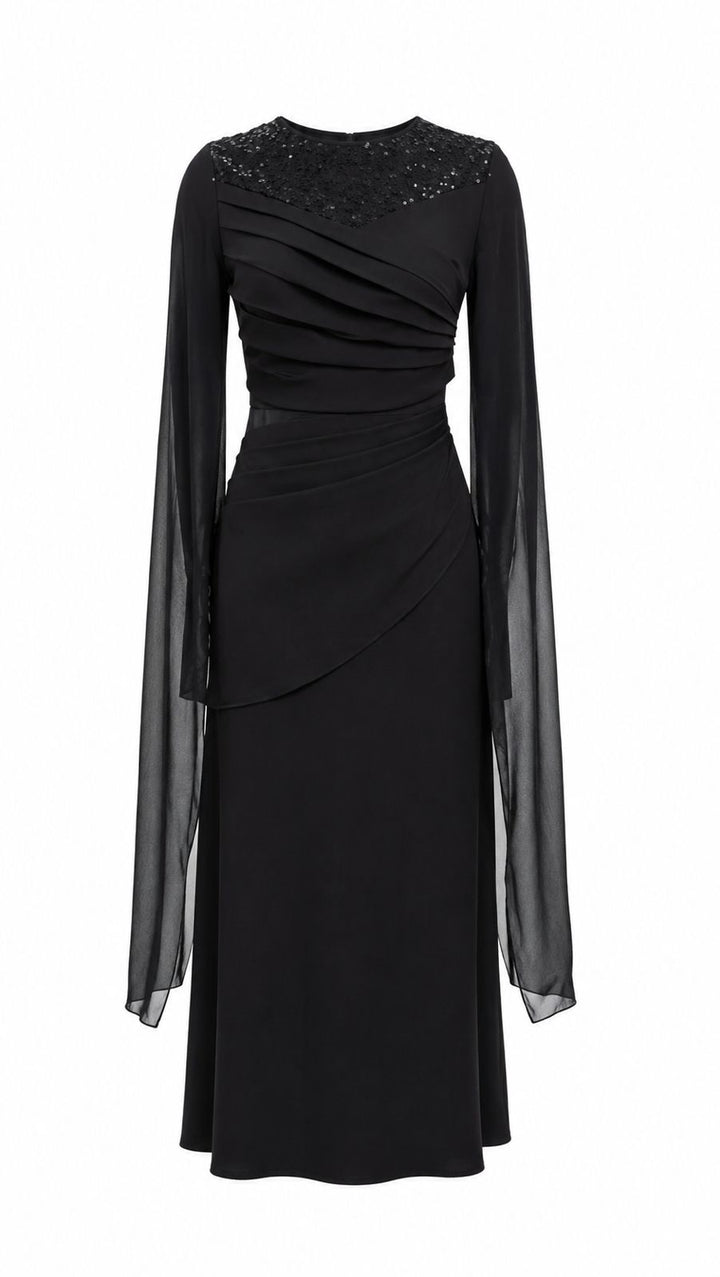 Burgundy Sequin Mesh Ruched Evening Dress