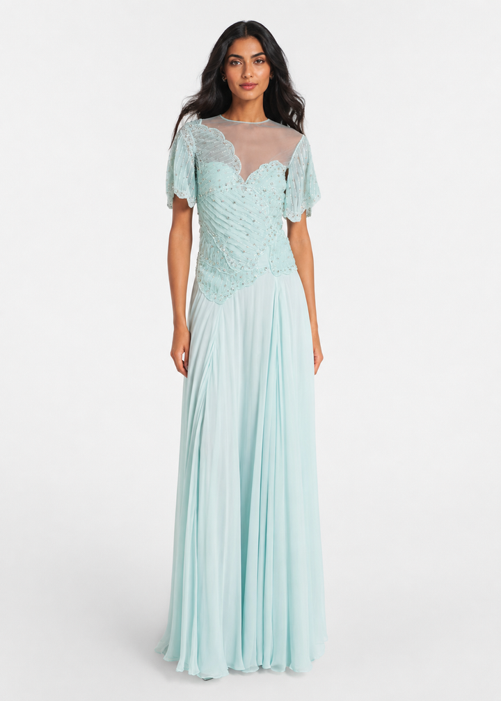 Mint Green Embellished Chiffon Evening Gown - Aurora