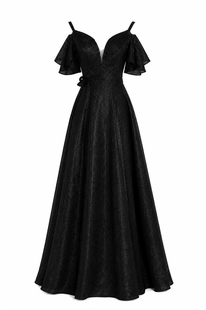 Glitter Off-Shoulder A-Line Evening Gown - Eclipse