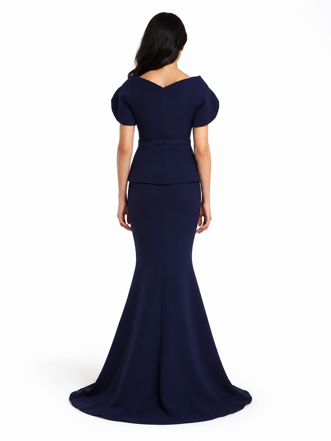 Puff-Sleeve Peplum Mermaid Gown – Midnight