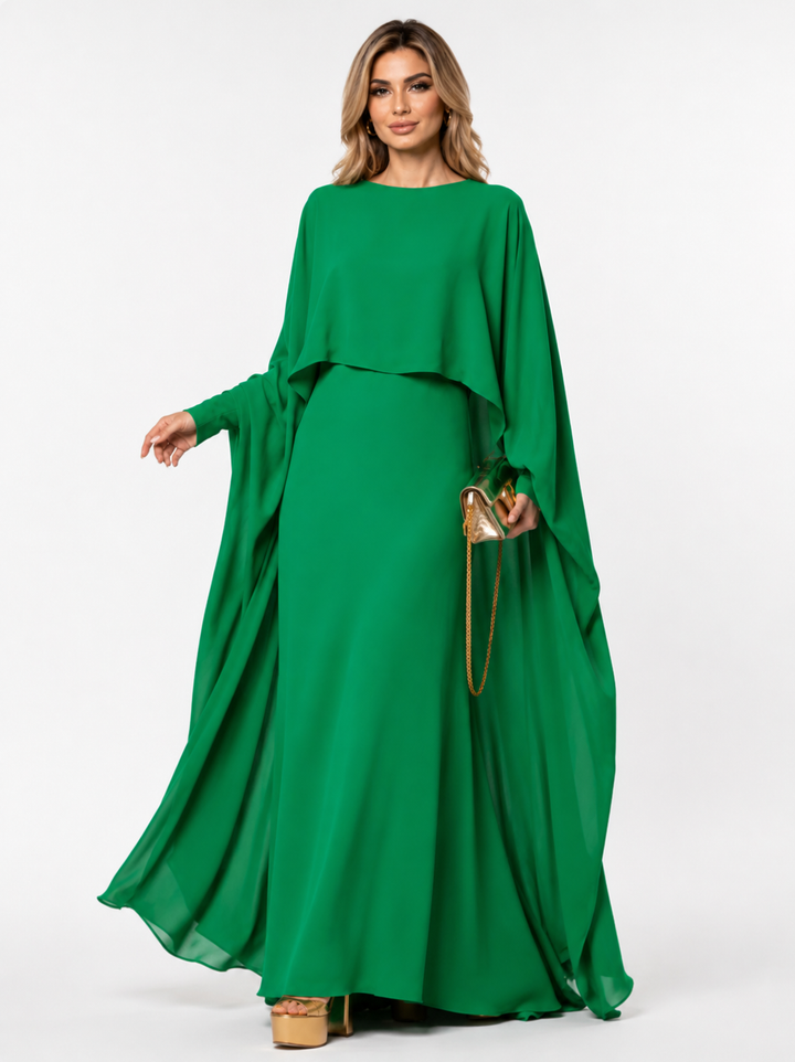 Draped Cape Maxi Dress - Emerald