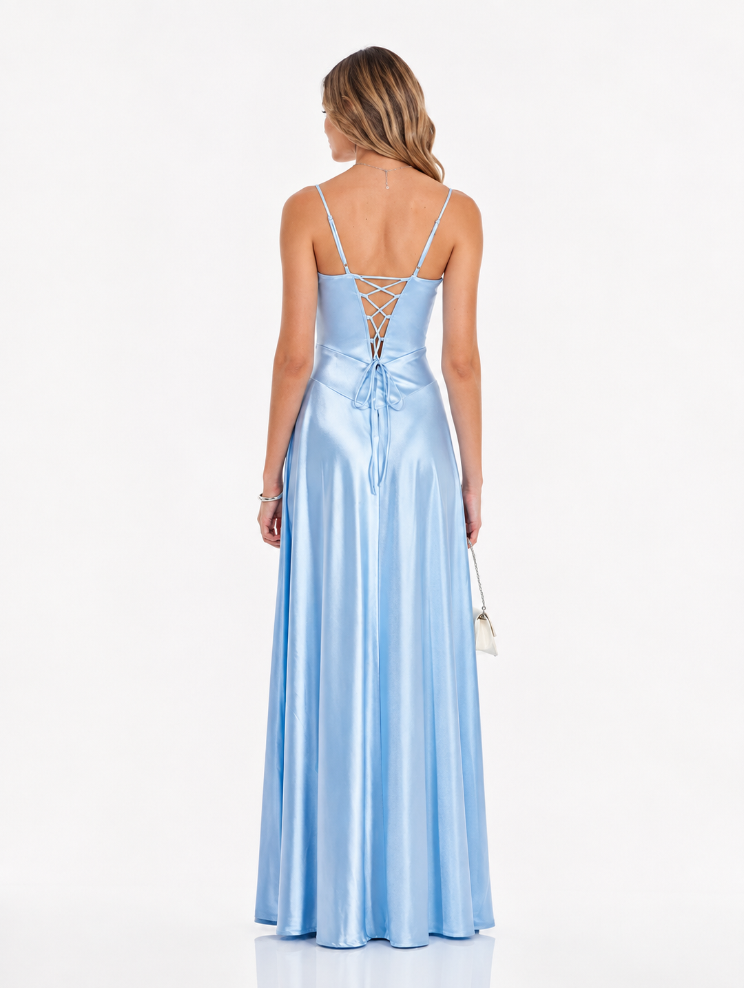 Sky Blue Satin Corset Maxi Dress – Azure