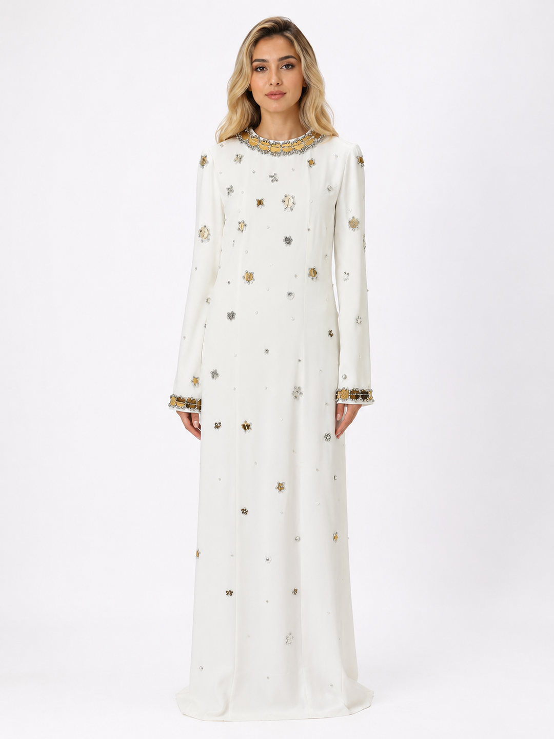 Crystal Embellished Maxi Dress - Ivory