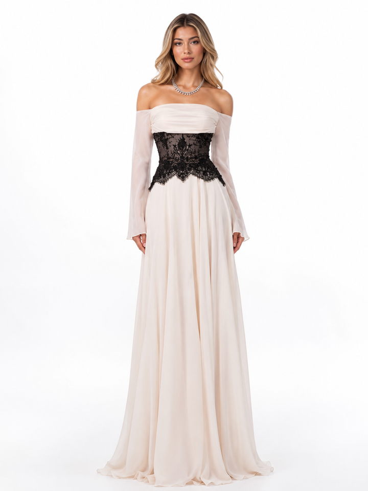 Off-Shoulder Lace Corset Gown - Royal