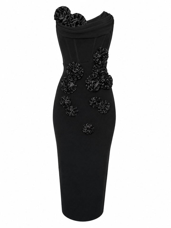 Floral Accent Strapless Midi Dress - Blossoms