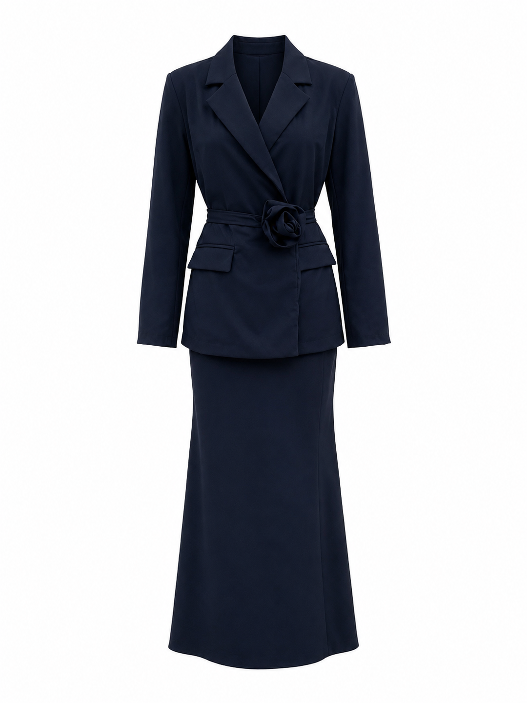 Elegant Blazer & Maxi Skirt Set — Midnight