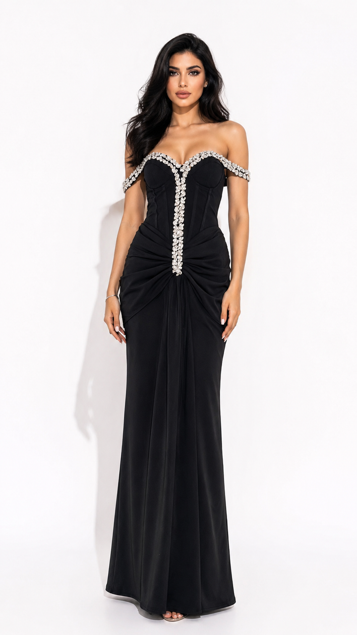 Crystal Embellished Mermaid Gown - Glamour
