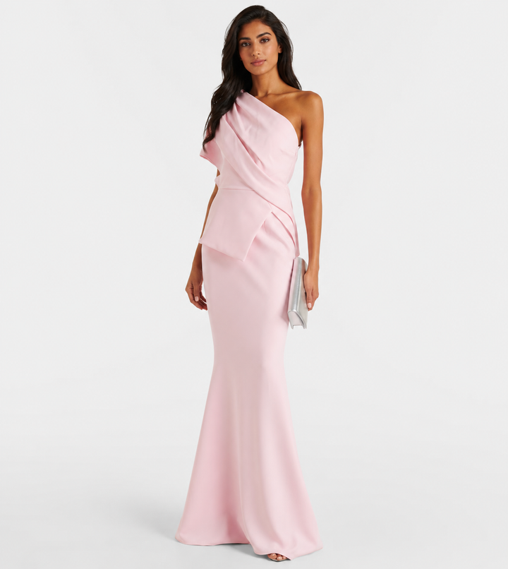 Blush One-Shoulder Draped Gown - Seraphina