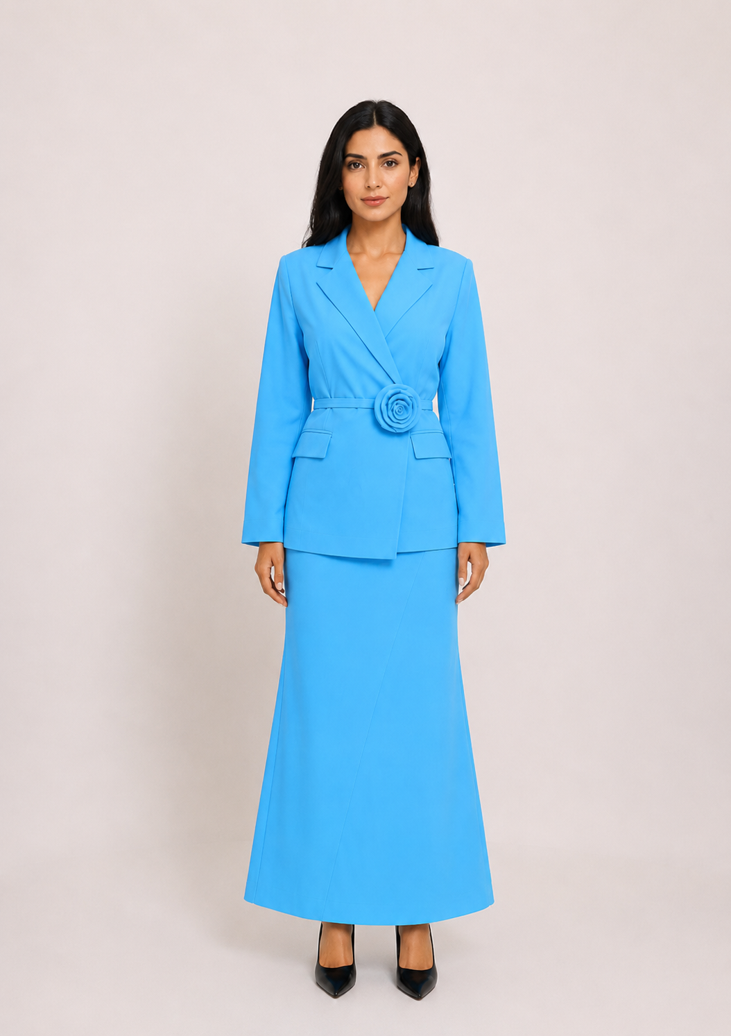 Elegant Blazer & Maxi Skirt Set — Midnight